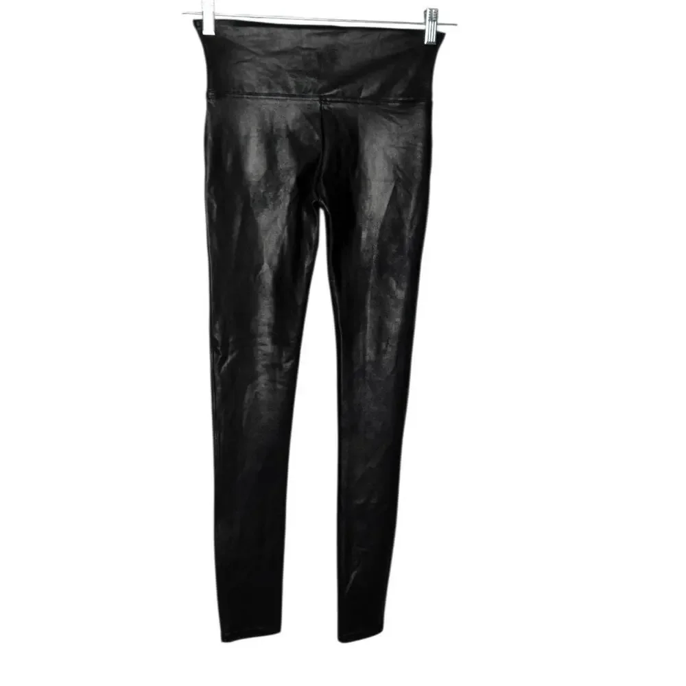 Spanx Black Faux Leather High Rise Shapewear Ankle Leggings NEW Medium